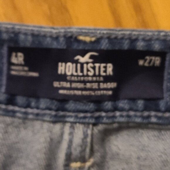 HOLLISTER ULTRA HIGH-RISE BAGGY JEANS WIDE LEG RIGID 100% COTTON DENIM sz 4R/27R - Picture 6 of 6